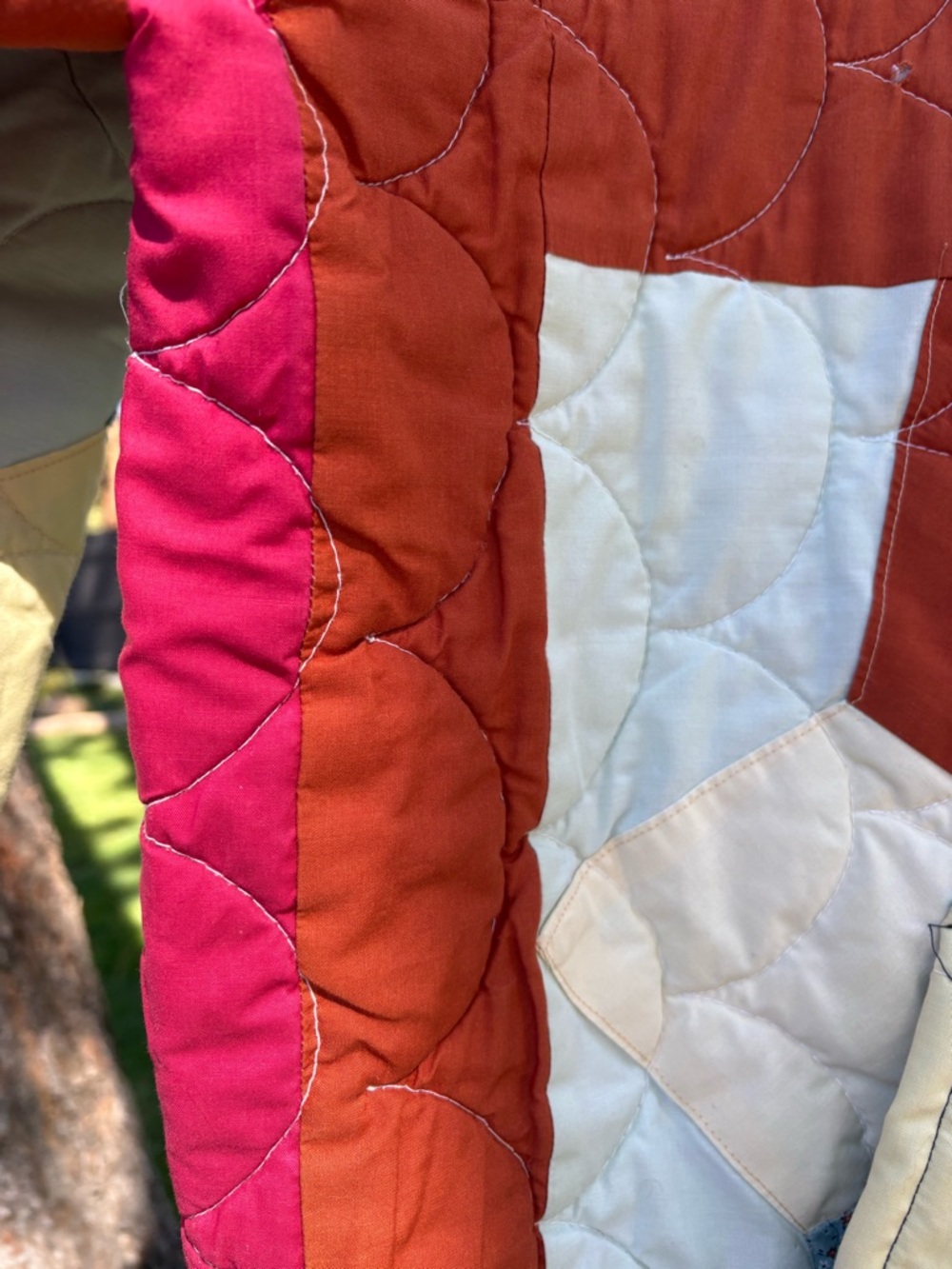 Patchwork Quilted Jacket in Rust, Cream & Light Blue,Size 1x - Picture 5 of 11